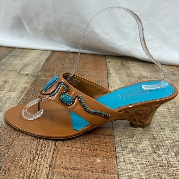Franco Sarto Fatima 9.5 Wedge Sandal Heel Turquoise Vacation Island Summer - Picture 3 of 10